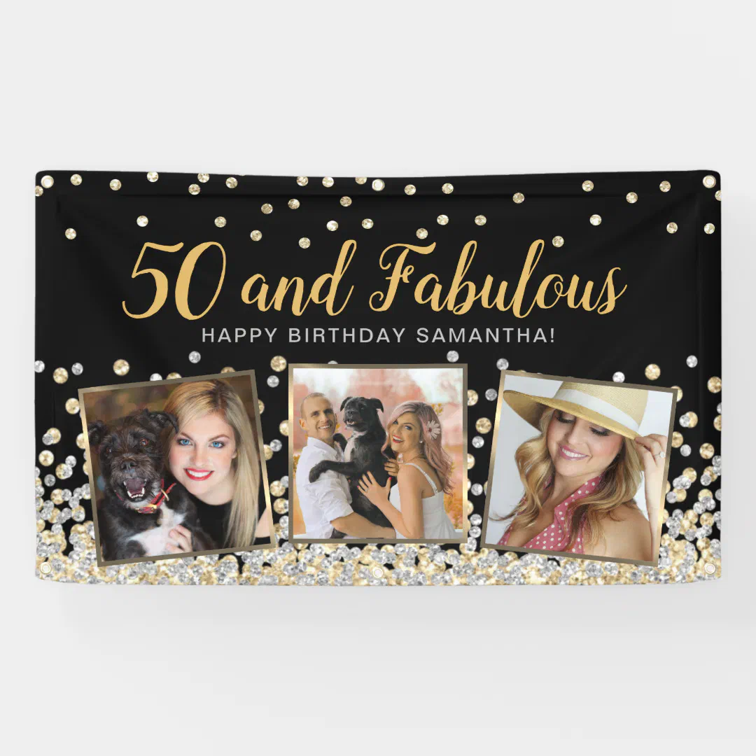 50 and fabulous gold photo collage 50th birthday banner