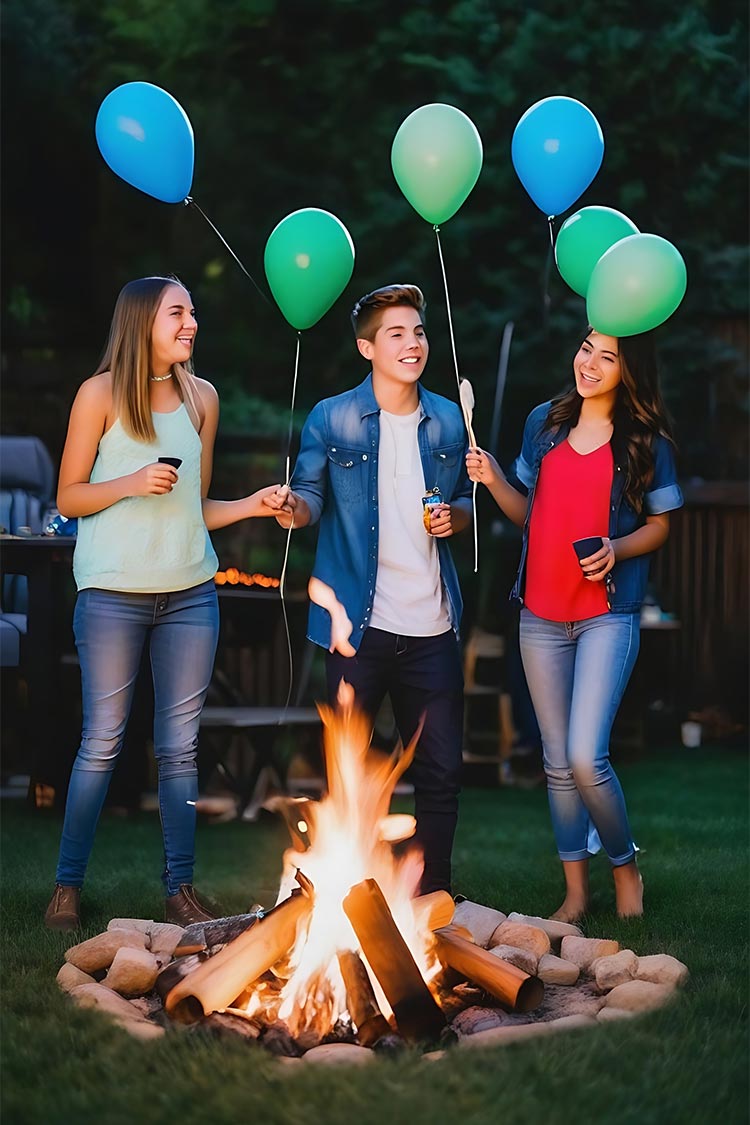 teens in bonfire outdoor balloons